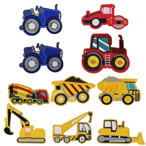 10 Stück Baufahrzeug Patch Kit,Flicken Zum AufbüGeln Kinder,Patches Zum AufbüGelnAufnäher Kinder Jungen,Gestickte Applikation zum Aufnähen,Aufbügeln für Jacken T-Shirt Jeans Backpack und alle Kleidung