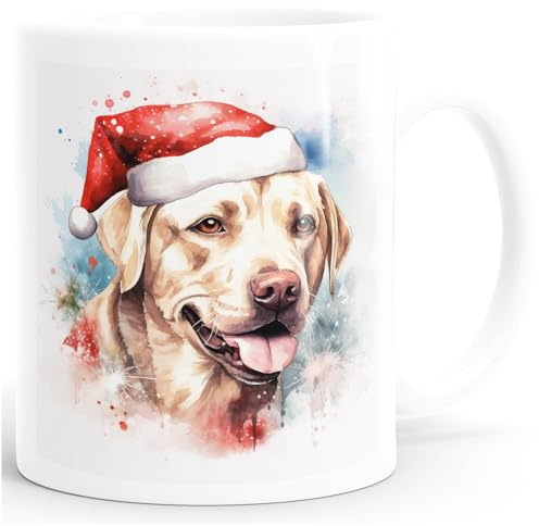 SpecialMe® Tasse Hunde-Motiv Weihnachten Weihnachtsmütze lustig Hunderassen Geschenk Hundebesitzer Aquarell Weiss standard