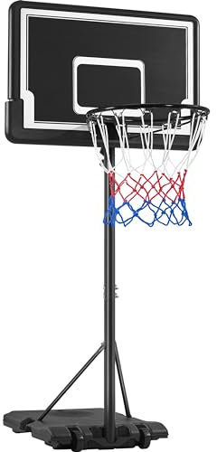 Yaheetech Panier de Basket Réglable en Hauteur de 182 à 215 cm, avec roulettes, Base de Lestage Panneau et Arrière Solide, Extérieur/Intérieur,pour Enfants et Jeunes