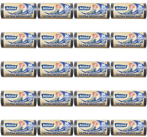 Bacofoil Ultra Resistant Bin Liners with Drawstring Handles 30L - Leak-Proof and Tear Resistant Bin Bag with Ultra Protection Technology (20 Rolls, 240 Bags)…