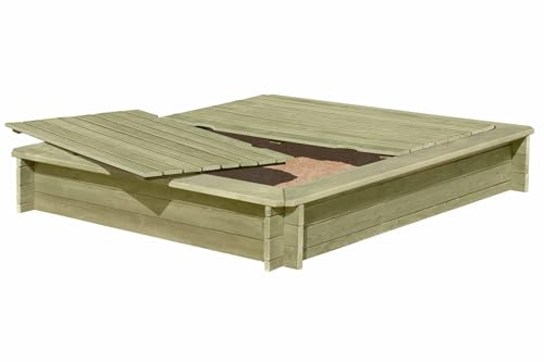 Gartenwelt Riegelsberger Sandkasten Werner 180x180x30 cm mit Holzdeckel Kiefer imprägniert Kiefernholz Holz Sandkiste für Kinder Buddelkiste TÜV geprüft