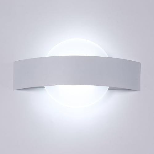 Comely Lámpara de Pared Interior LED, Moderno Aplique de Pared Blanco 12W 1350LM, Lámpara de Pared Acrílica para Sala de estar, Dormitorio, Pasillo, Escaleras, Luz Blanca Fría 6500K