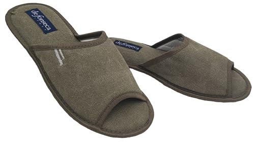 de fonseca Ciabatte Uomo alla Pugliese Aperte in Punta, Pantofole Estive per Casa in Cotone Antisudore e Traspirante (Cachi, Sistema Taglie Calzature EU, Adulto, Uomo, Numero (range), Media, 44, 45)