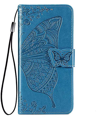 HAOYE Coque pour Motorola Moto G24 Etui, Magnétique Cuir PU/TPU Protection Antichoc Flip Cover Case, Papillon Housse avec Carte Fentes/Stand Fonction. Bleu