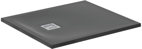 Ideal Standard - Ultra Flat S+, Piatto doccia rettangolare ultrasottile in resina effetto pietra, 90x80cm, Ideal Solid, Scarico lato corto, Nero