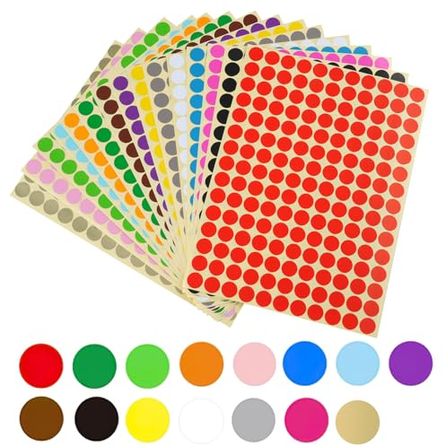 2880 Stück Klebepunkte, Aufkleber Rund, Bunte Klebepunkte, 15 Farben Aufkleber Punkte, 10mm Runde Punktaufkleber, Markierungspunkte Farbig, Klebe Punkte Klein, Dot Stickers für Büro, Zuhause, Schule