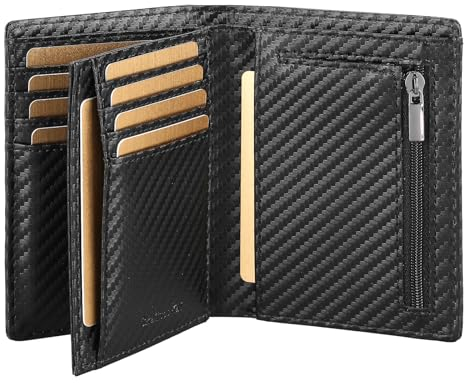SkaTtesKai Geldbörse Herren Leder mit RFID Schutz Portemonnaie Groß mit Münzfach 13 Fächer Echtleder Geldbeutel für Männer Und Damen Brieftasche Wallet Portmonee,Carbon Black