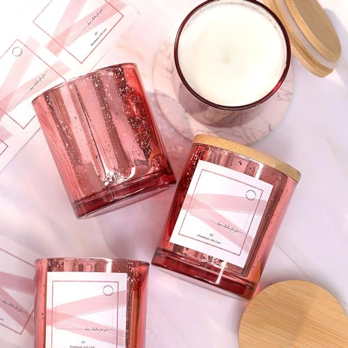 LAMORGIFT 12 Pack Empty Candle Jars with Lids (10oz, Rose Gold) - Candle Making Jars - Candle Containers for Making Candles - Mercury Glass Candle Jars include 15 Pcs Candle Labels