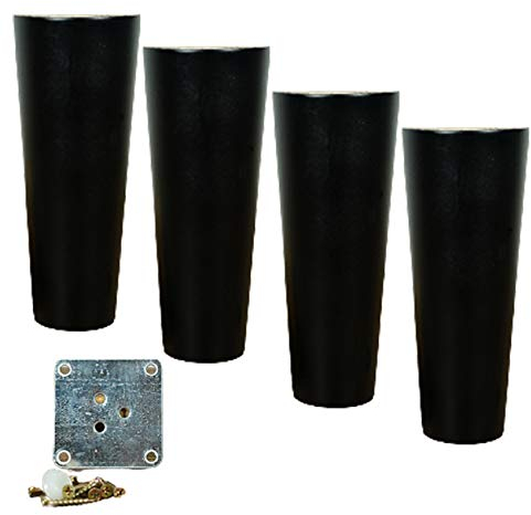 Set Von 4 Holzmöbelbeinen, Massive Holzmöbel Ersatzfüße Für Couchsofa Schrank Ottoman Tv -Schrankbett Esstisch, Mit Montageplatte, Schrauben, Bodenschutzbeschützer/Black/10Cm/3.9In