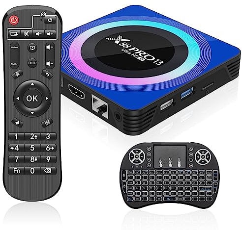 Android 13.0 TV Box, 4GB RAM 32GB ROM Android tv boxes supports 8K HDR+, with RK3528 Quad-Core 64bit Cortex-A53, Android box for Dual WIFI +5.0 Bluetooth DLNA, with Mini Keyboard