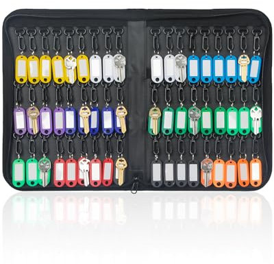 Uniclife Funda Portátil con Cremallera para Llaves Organizador de Llaves Impermeable e Ignífugo con 54 Etiquetas de Colores y Ganchos Libro Guardallaves para Oficinas Inmobiliarias Hoteles
