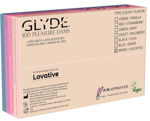 Glyde Dams BLACK/COLA - 100 Latex-Schutztücher - Schwarz gefärbt - Lecktücher mit Cola-Duft