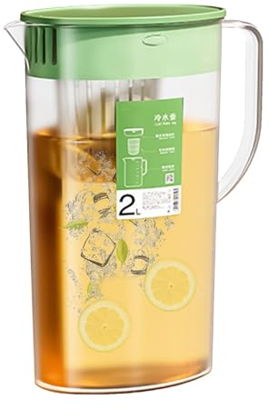 Karaffe Mit Fruchteinsatz 2L Kühlschrankkrug Wasserkaraffe Mit Deckel Wasserkrug Für Heiß Kaltsaft Tee Eisteekrug Getränkebehälter Für Limonade Kunststoff Wasserkrug Mit Griff Für Tee, Säfte, Milch