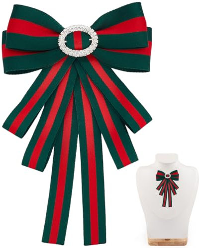 WADORN Grande Broche à Nœud Rayé et Strass, Broches en Cristal avec Nœud Papillon Épingles Diamant Ruban Nœud Papillon Cravate Rayée pour Femmes et Hommes Costume Chemise Veste Robe (Vert)