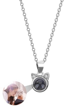 Svyqwmz Personalisierte Katze Anhänger Foto Projektion Halskette Ich liebe dich in 100 Sprachen Halskette Gedenkschmuck für Frauen Männer Familie Freund