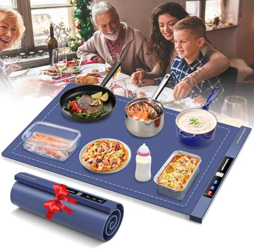 Food Warming Mat - Portable Food Warmer Buffet Server, Warming Tray with 8 Timers & 6 Temperature Settings, Hot Plates for Keeping Food Warm for Buffet, Parties, Holidays, and Family Dinners