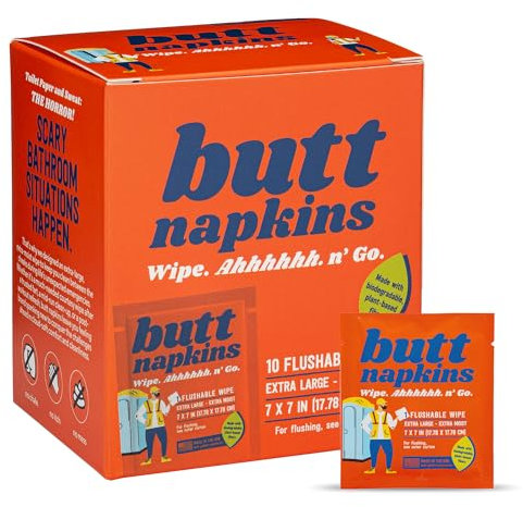 Butt Napkins - Water-Based Flushable Wipes, Individually Wrapped (Industrial, 10 Count (Pack of 1))
