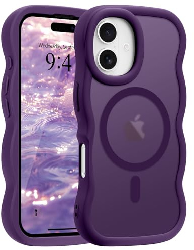 Pepmune Cover per iPhone 16 Compatibile con MagSafe, Viola | Cornice Ondulata Forma Magnetica Custodia. Traslucida Opaca Protettiva Sottile Antiurto Case per Donne Ragazze.