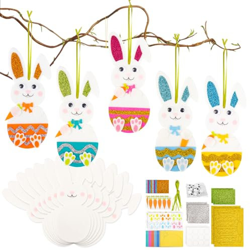 Joxessaien 12 Stück Osterhase Basteln Kinder, 6 Farbe EVA Osterdeko, Oster Bastel Set, Osterdeko Selber Basteln, Moosgummi Bastelkoffer Kinder, Ostergeschenk