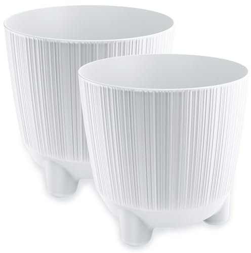 PECZEKO Lot de 2 pots de fleurs mats avec pieds - Pot décoratif pour grandes et petites plantes - Diamètre : 17 cm - Blanc