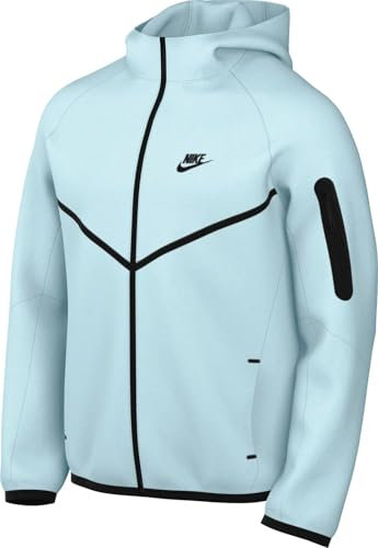 Nike Tech HV0949-474, felpa con cappuccio e zip integrale, da uomo, colore: blu/nero, Blu Glacier/Nero, Large