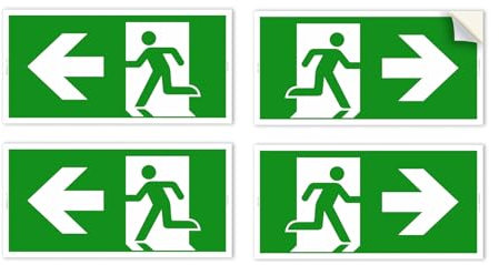 4 Cartelli Adesivi frecce Uscita di Emergenza, destra e sinistra. mis. 30x15 cm, in vinile laminato anti UV, indicazioni uscite di sicurezza