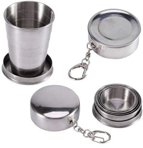 KEQAR 2 Pezzi Tazza Campeggio Pieghevole in Acciaio Inossidabile, Bicchiere da Viaggio Portatile, Per Viaggi All'Aperto, Uso Quotidiano (75ml)