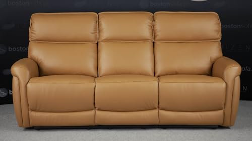 Bostonsofa Ledersofa 3-Sitzer mit Relax-Funktion Dallas - Elegantes Design - Zero-Wall Relax-Mechanismus - komfortable Polsterung ideal für Wohnzimmer - Hellbraun