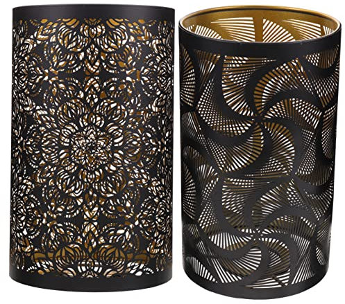 Lurrose 2 Piezas Pantalla De Hierro Forjado Mesita De Noche Redondo Escritorio Lámpara Contemporáneo Moderno Pantalla De Metal Hueco Pantallas De Mesa Negro Planchar