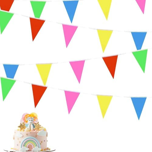 Wimpelkette Outdoor 4 Stück – 40 m Gesamtlänge, Bunte Girlande Geburtstag Wetterfest, Leinenimitat Wimpelketten für Garten, Hochzeit, Party & Feier Deko