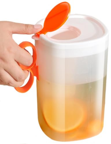 Pitchers for Drinks, 2.2L Water Pitcher with Lid, PP High-Capacity Juice Container with Anti-Scalding Handle for Fridge, Milk, Lemonade, and Water, 7.87×5.12 inches