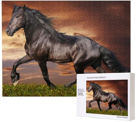 Pferd läuft auf der Wiese,500 Teile Holzpuzzle Familienspiel Puzzles für Erwachsene Teenager Heimdekoration