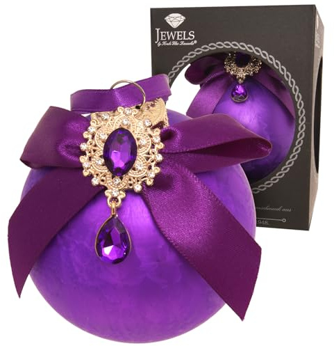 Krebs Glas Lauscha Weihnachtskugel Violett - Ø 8 cm - edle Kugel mit Strass, Schleife & Eisstruktur - Weihnachtsdeko aus Glas - Christbaumschmuck elegant & hochwertig - Festliche Winterdeko