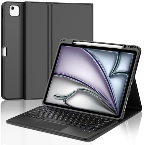 Keyboard Case with Touchpad for iPad Air 13 Inch (M4 2026, M3 2025, M2 2024)/iPad Pro 12.9 Inch (2018-2022), UK Layout Wireless Bluetooth Trackpad Keyboard with Slim Cover and Pencil Holder, Black