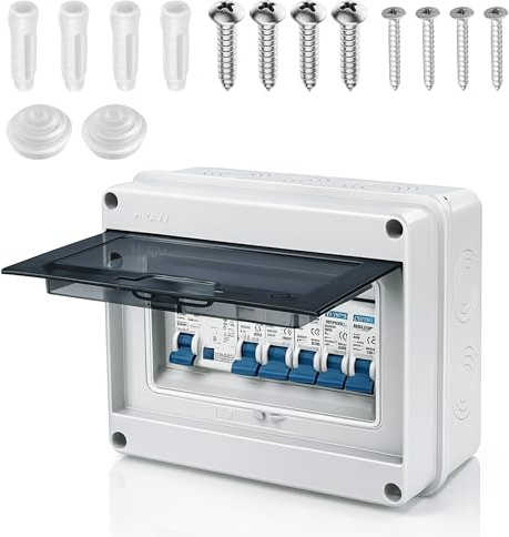 Consumer Unit Circuit Breaker 5 Way - IP65 Waterproof Garage Fuse Box