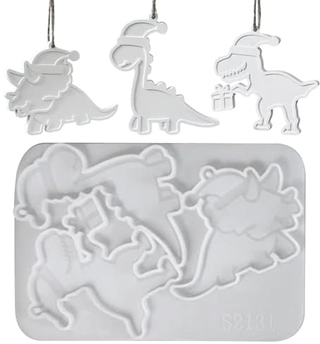Silikonform Weihnachten Anhänger Tiere, Silikonformen Gießformen Weihnachten Anhänger Dinosaurier, 3D Dino Gips Gießformen Silikon, Gipsformen zum Gießen, Epoxidharz Formen, Dino Silicone Mold