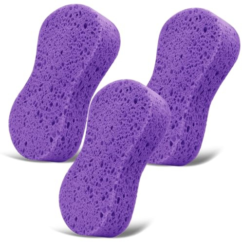 3-Pack Large Natural Cellulose Sponges 7.68 x3.74 x1.38-Super Absorbent and Biodegradable, Extra Thick Foam Kit for All-Purpose Cleaning, Ideal Washing Sponges for Kitchen Bathroom Household, Purple