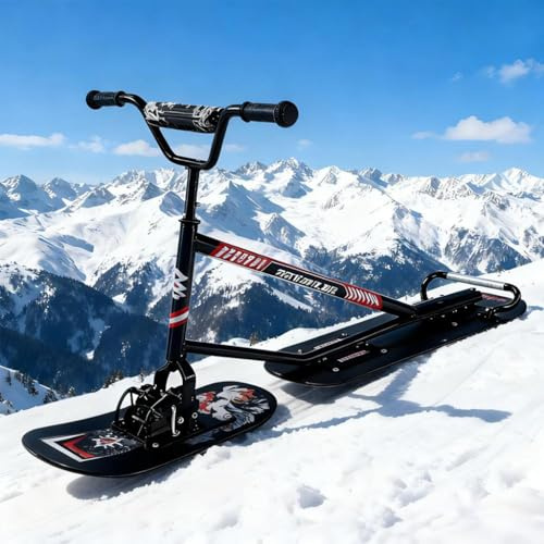 Ostreemaner Schlitten Für Erwachsene, Doppeldecker-Outdoor-Schneemobil, Dreifach Verstärktes Design, 150 Kg Tragfähigkeit, Mit 360° Drehbarem Hinterski, Für Snowparks Und Präparierte Loipen Black