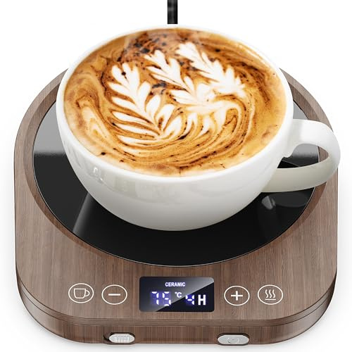 Accwork Coffee Mug Warmer, Electric Beverage Warmer, Smart Cup Warmer for Home& Office Desk with Gravity Sensor, 9 Temp Settings, 1-9H Auto-Off Timer for Coffee, Tea, Milk (Wood Grain)