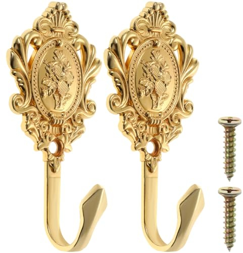 VANZACK 2 StüCk Vintage Rosenmuster Vorhang Holdbacks Goldfarbene Zinklegierung Raffhalter Vorhanghaken Wandbefestigung Gardinenhalter FüR Wohnzimmer Schlafzimmer