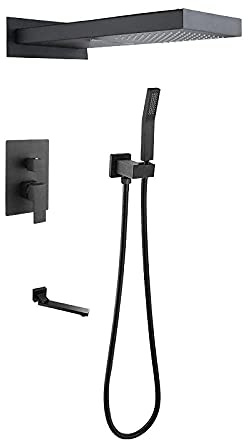 QTYQWC Thermostatischer Duschmixer Schwarzer Dusch Set 3-Funktion Mixer Duschkit 8 in quadratischen Regenduschköpfen 500x220 mm Rechteck-B-B-B-B-B-B-Bahn
