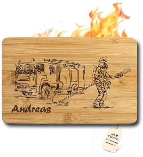 Frühstücksbrettchen Feuerwehr Bambus, personalisiert mit Name