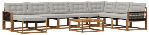 vidaXL Outdoor-Sofagarnitur 9 pcs Natürlich und Hellgrau, Moderne Gartenmöbel, langlebiges Sofaset, entspannende Lounge, Sitzgelegenheit für Terrasse