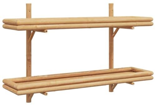 mtlskopl Étagère Murale en Bambou avec 2 Niveaux de Rangement, Bibliothèque Suspendue Marron pour Salon, Chambre et Bureau, Meuble Flottant Rectangulaire, 100 x 26 x 60 cm