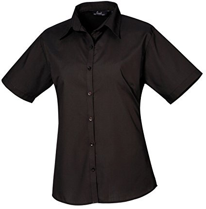 Premier Short Sleeve Poplin Blouse/Plain Work Shirt (12) (Black)