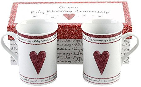 Pair Of Gift Boxed Ruby Anniversary Mugs - 40th Anniversary