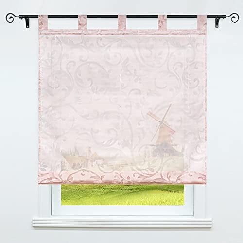 CORLIF Raffrollo Ausbrenner Transparente Raffgardine mit Schlaufen Schlaufenrollo Gardinen Modern Rosa BxH 140x150 cm 1 Stück