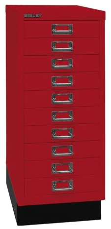 BISLEY MultiDrawer, 29er Serie mit Sockel, DIN A4, 10 Schubladen, Metall, 670 Kardinalrot, 38 x 27.9 x 67 cm