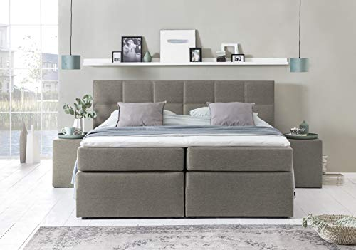 3F FURNITURE FOR FRIENDS Boxspringbett Bea 180x200 cm Beige/Grau Härtegrad H2 | 7-Zonen Taschenfederkern Matratze + Visco Topper