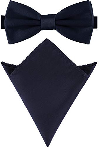 Ladeheid Herren Schmale Fliege & Einstecktuch Set M/P (12cm x 6cm, 22cm x 22cm, Dunkel Marineblau)